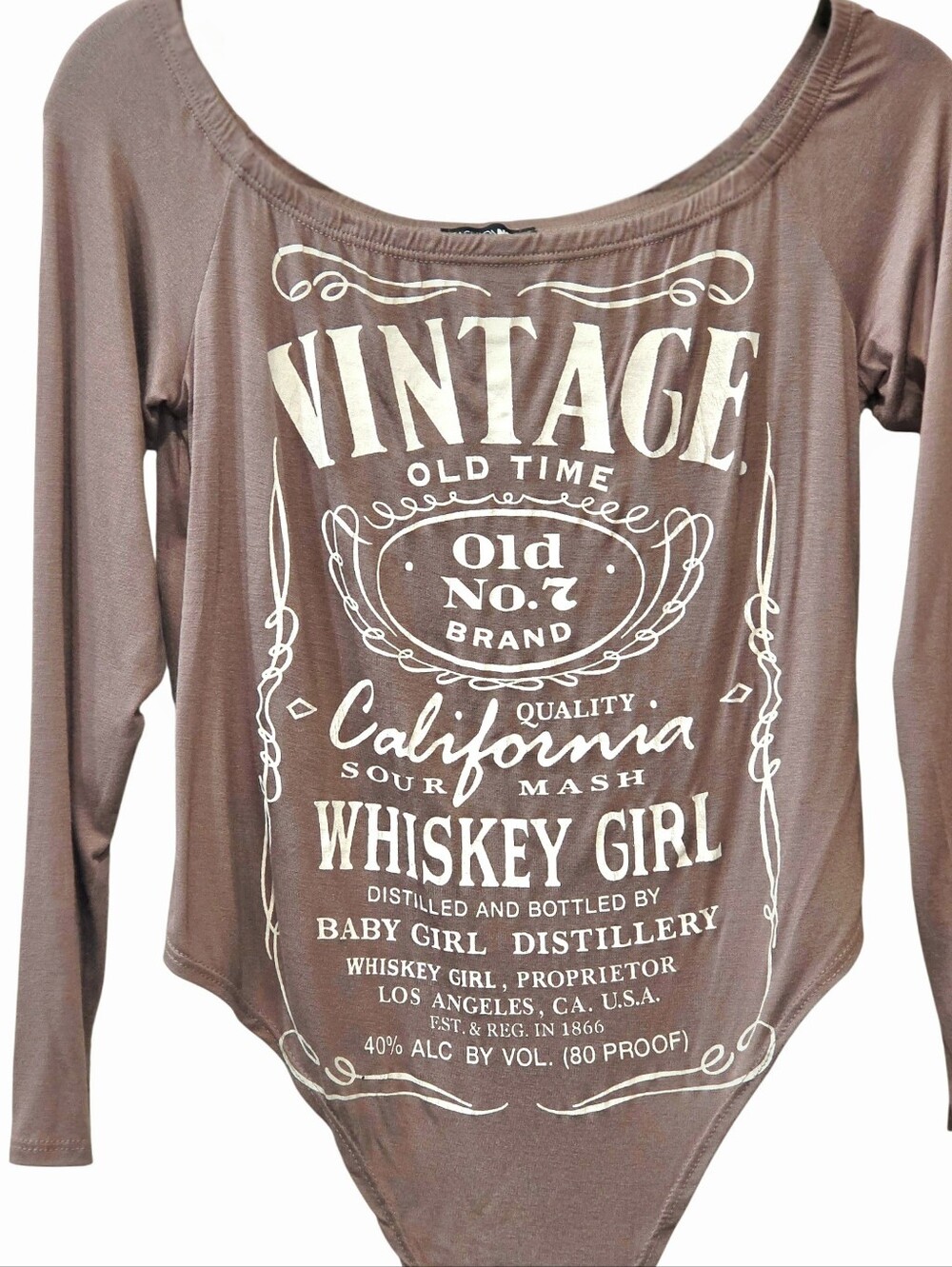 Fashion Nova Vintage Whiskey Girl Long Sleeve Hi-Low Off-The-Shoulder Top